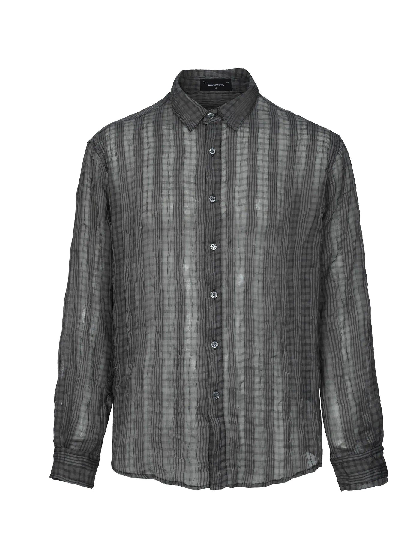 Sheer Grid Textured L/S Shirt Korean Street Fashion Shirt By Terra Incognita Shop Online at OH Vault
