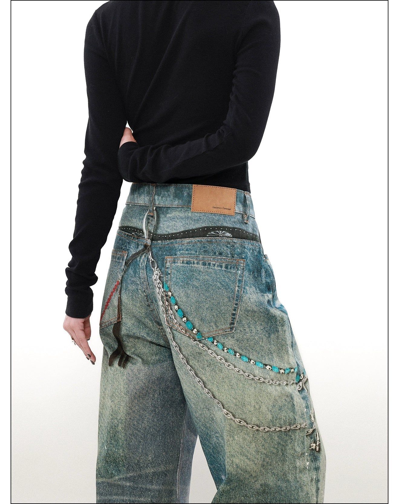 Ink Splashed Chain Detail Jeans Korean Street Fashion Jeans By Mr Nearly Shop Online at OH Vault