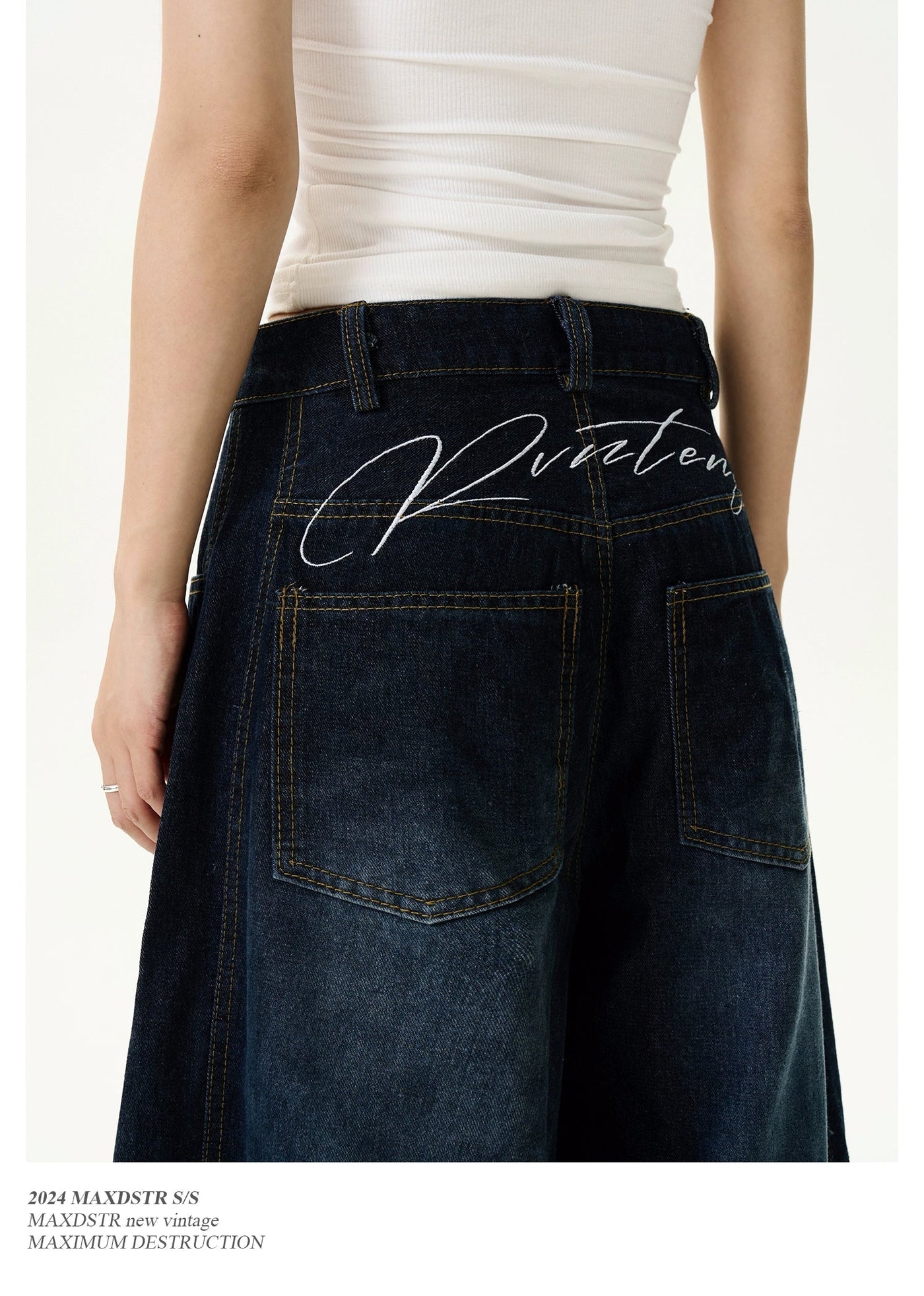 Letter Embroidery Scimitar Jeans Korean Street Fashion Jeans By MaxDstr Shop Online at OH Vault