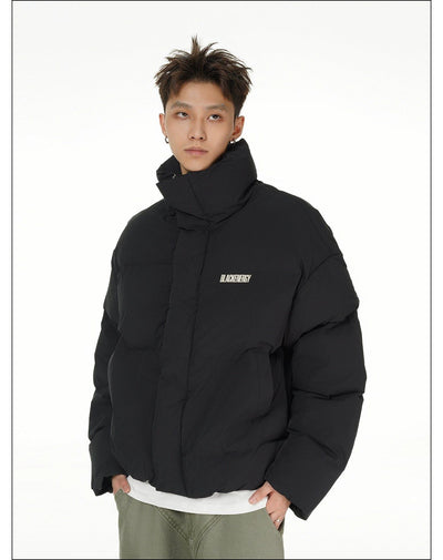 Lettered Logo Stand Collar Puffer Jacket Korean Street Fashion Jacket By Mr Nearly Shop Online at OH Vault