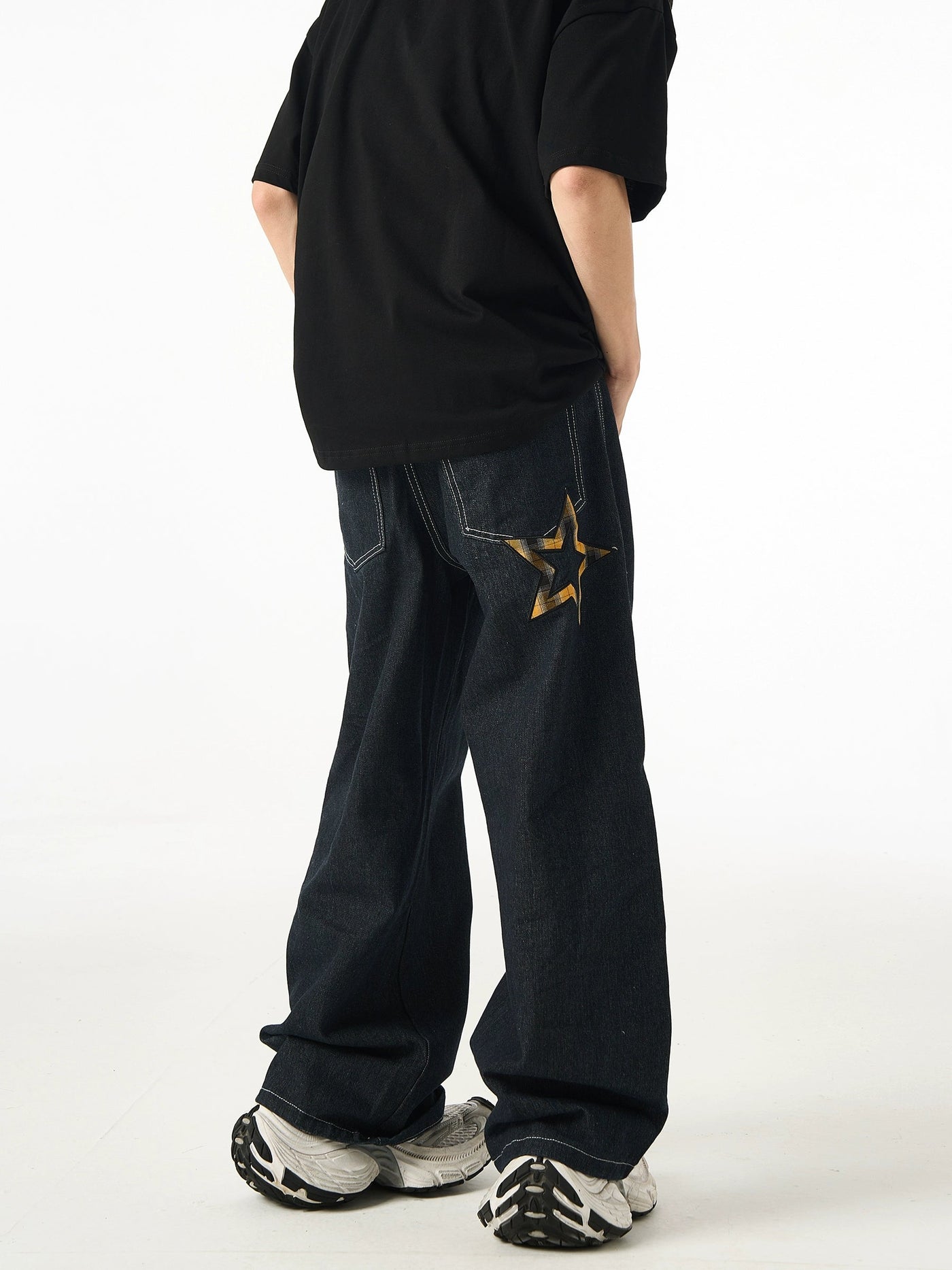 Lettered & Star Embroidery Jeans Korean Street Fashion Jeans By Ash Dark Shop Online at OH Vault