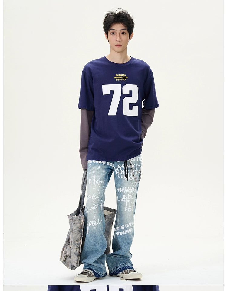 Light Wash Letter Print Jeans Korean Street Fashion Jeans By 77Flight Shop Online at OH Vault