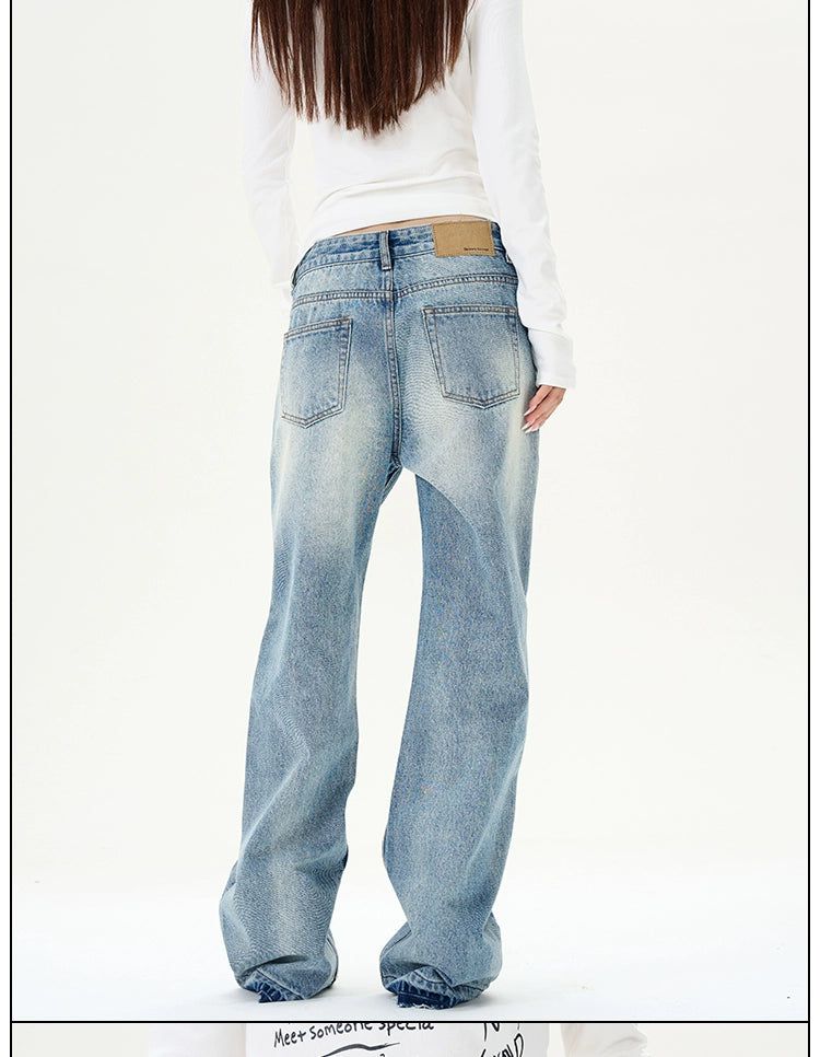 Light Wash Letter Print Jeans Korean Street Fashion Jeans By 77Flight Shop Online at OH Vault