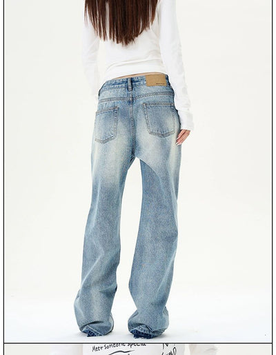 Light Wash Letter Print Jeans Korean Street Fashion Jeans By 77Flight Shop Online at OH Vault