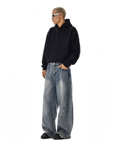 Washed Wide Scimitar Jeans Korean Street Fashion Jeans By MEBXX Shop Online at OH Vault