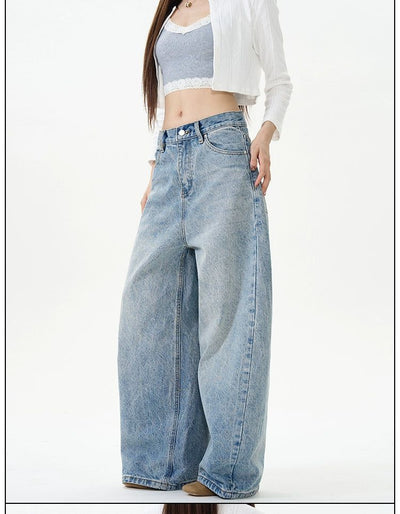 Light Washed Wide Scimitar Jeans Korean Street Fashion Jeans By 77Flight Shop Online at OH Vault