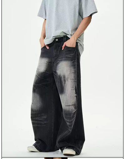 Lightning Fade Wide Leg Jeans Korean Street Fashion Jeans By 77Flight Shop Online at OH Vault