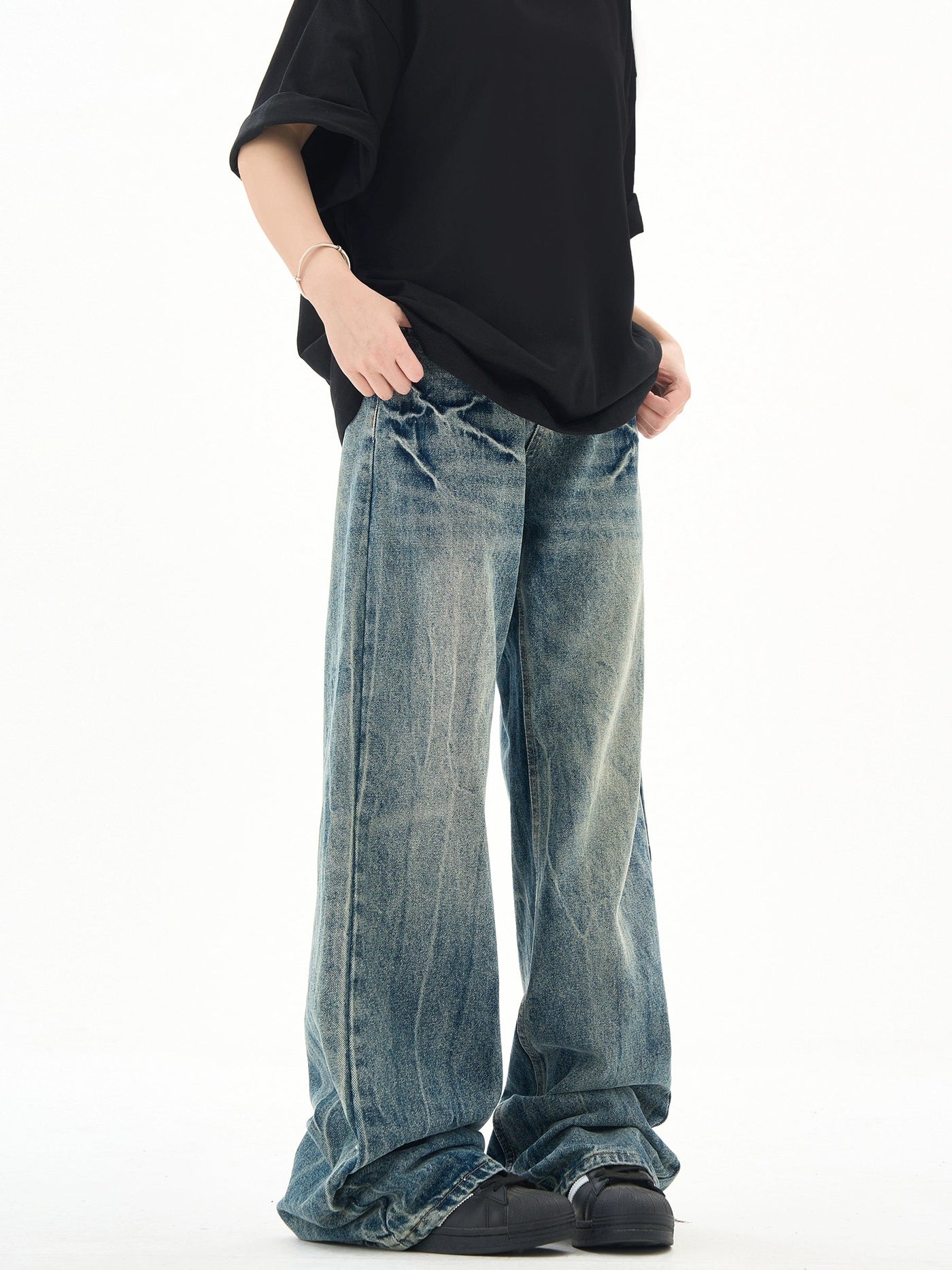 Lightning Pattern Wash Flared Jeans Korean Street Fashion Jeans By Ash Dark Shop Online at OH Vault