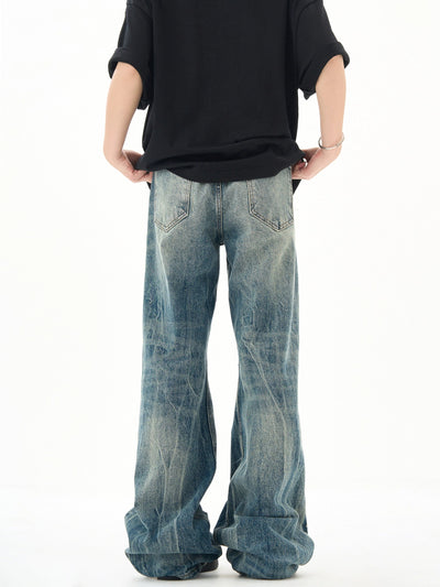 Lightning Pattern Wash Flared Jeans Korean Street Fashion Jeans By Ash Dark Shop Online at OH Vault