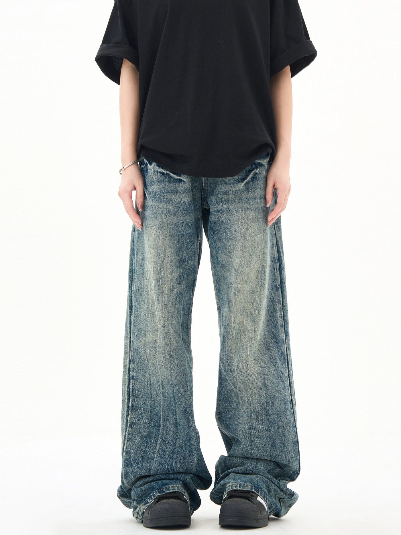 Lightning Pattern Wash Flared Jeans Korean Street Fashion Jeans By Ash Dark Shop Online at OH Vault