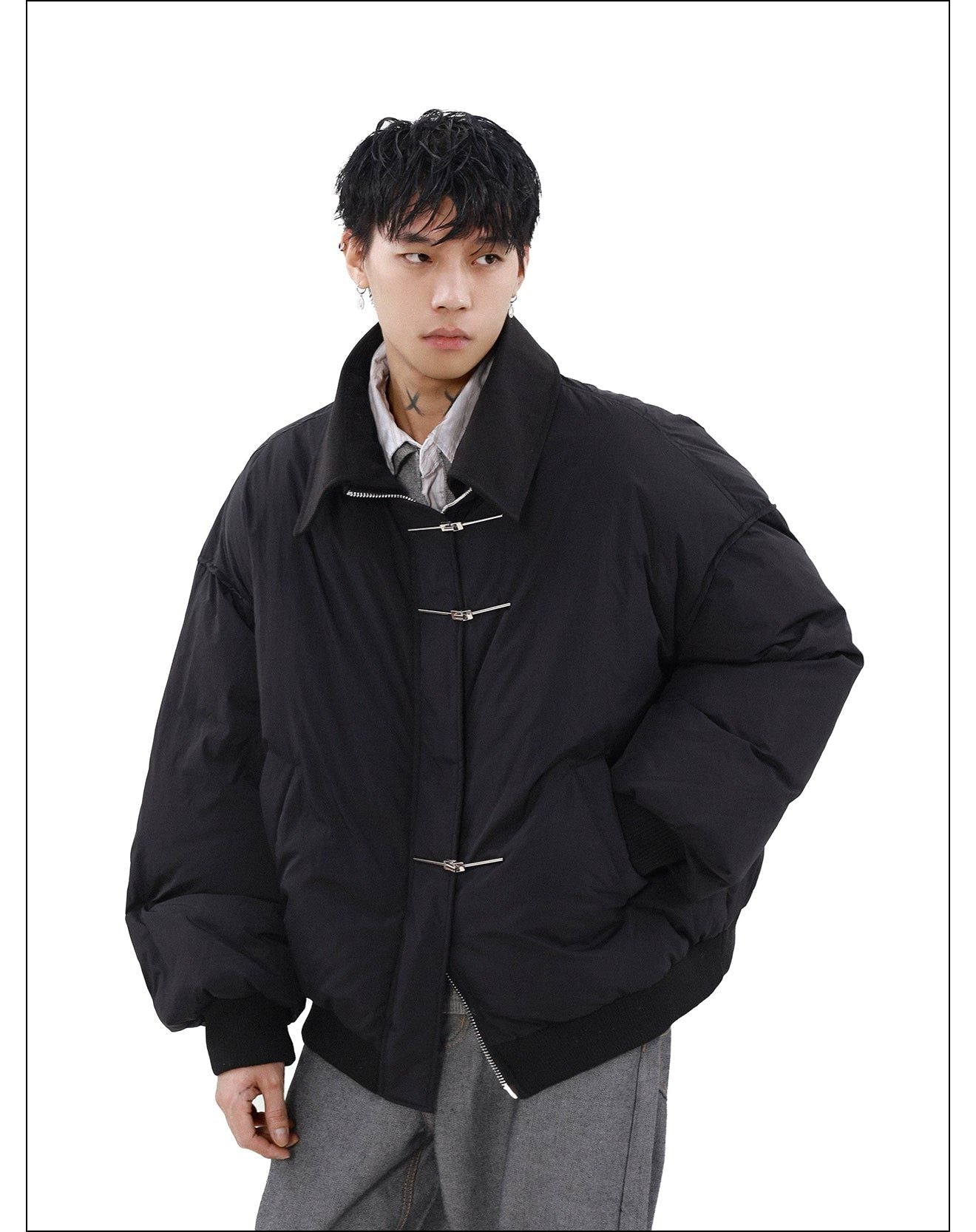 Metallic Closure Down Jacket Korean Street Fashion Jacket By Mr Nearly Shop Online at OH Vault