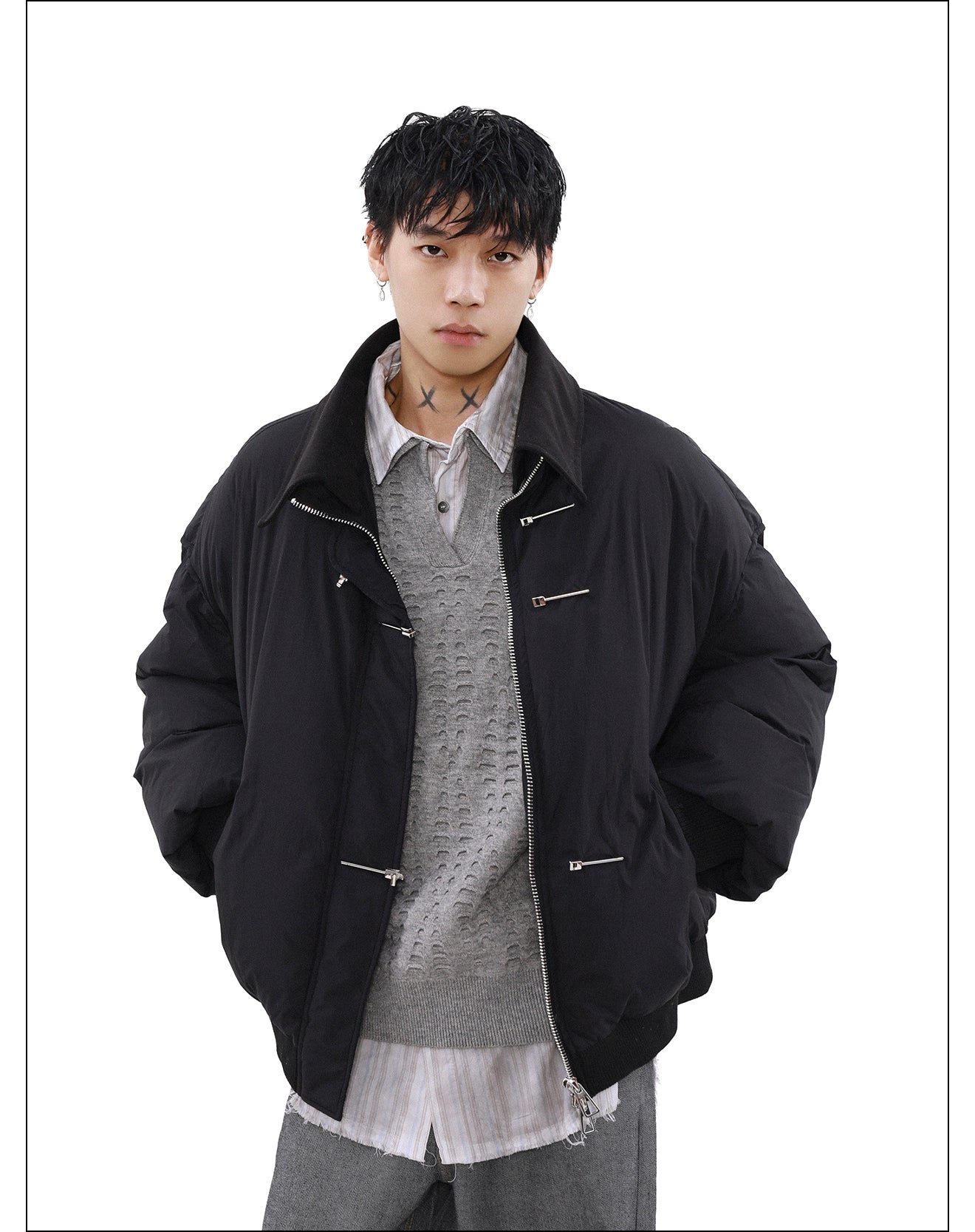 Metallic Closure Down Jacket Korean Street Fashion Jacket By Mr Nearly Shop Online at OH Vault