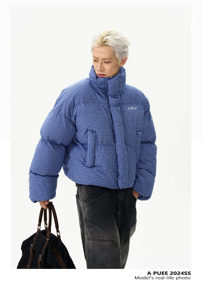 Mini Checked Puffer Jacket Korean Street Fashion Jacket By A PUEE Shop Online at OH Vault