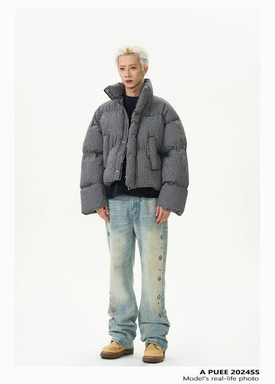 Mini Checked Puffer Jacket Korean Street Fashion Jacket By A PUEE Shop Online at OH Vault