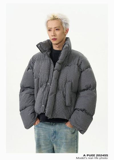 Mini Checked Puffer Jacket Korean Street Fashion Jacket By A PUEE Shop Online at OH Vault