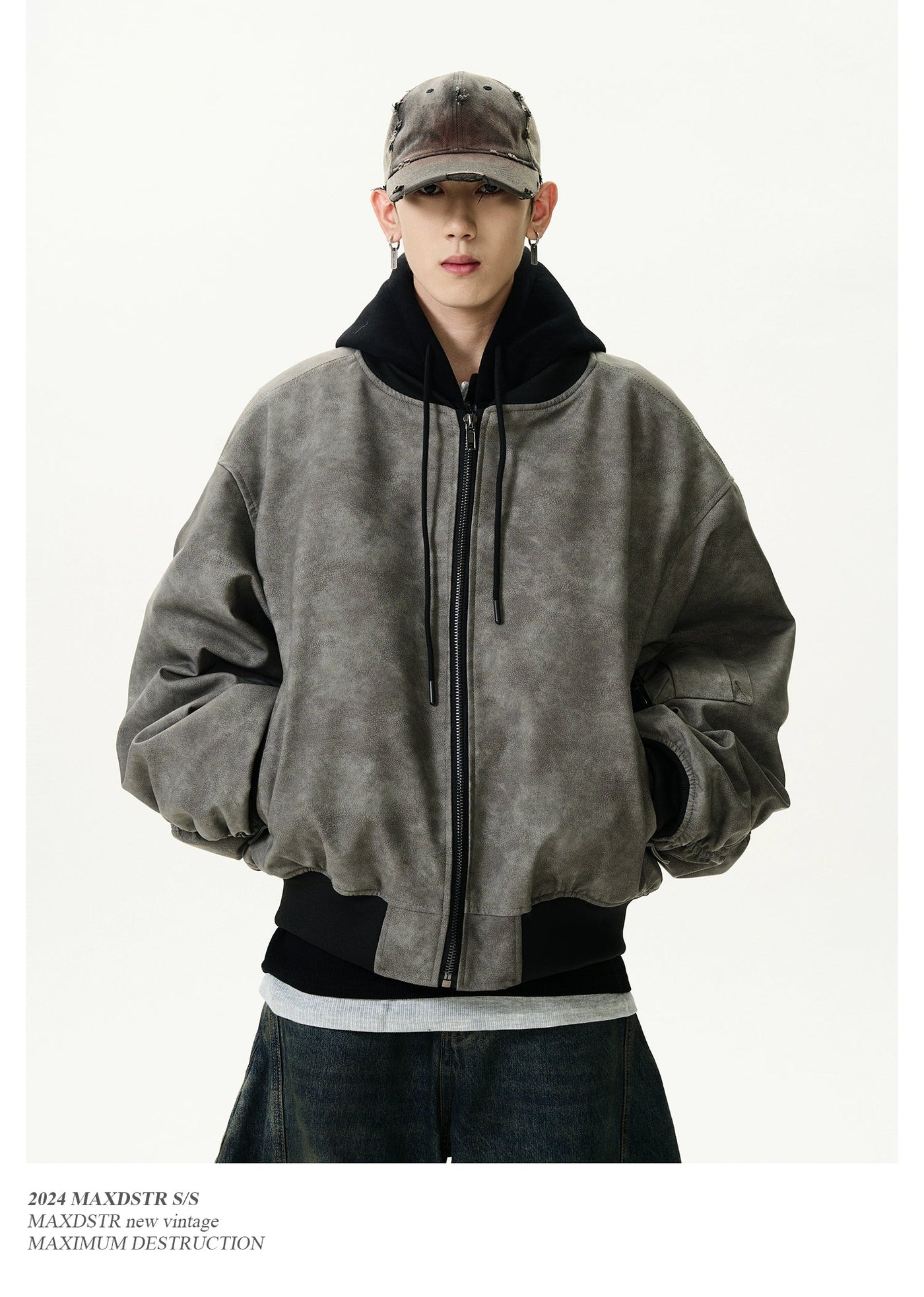 Layered & Hooded Bomber PU Leather Jacket Korean Street Fashion Jacket By MaxDstr Shop Online at OH Vault