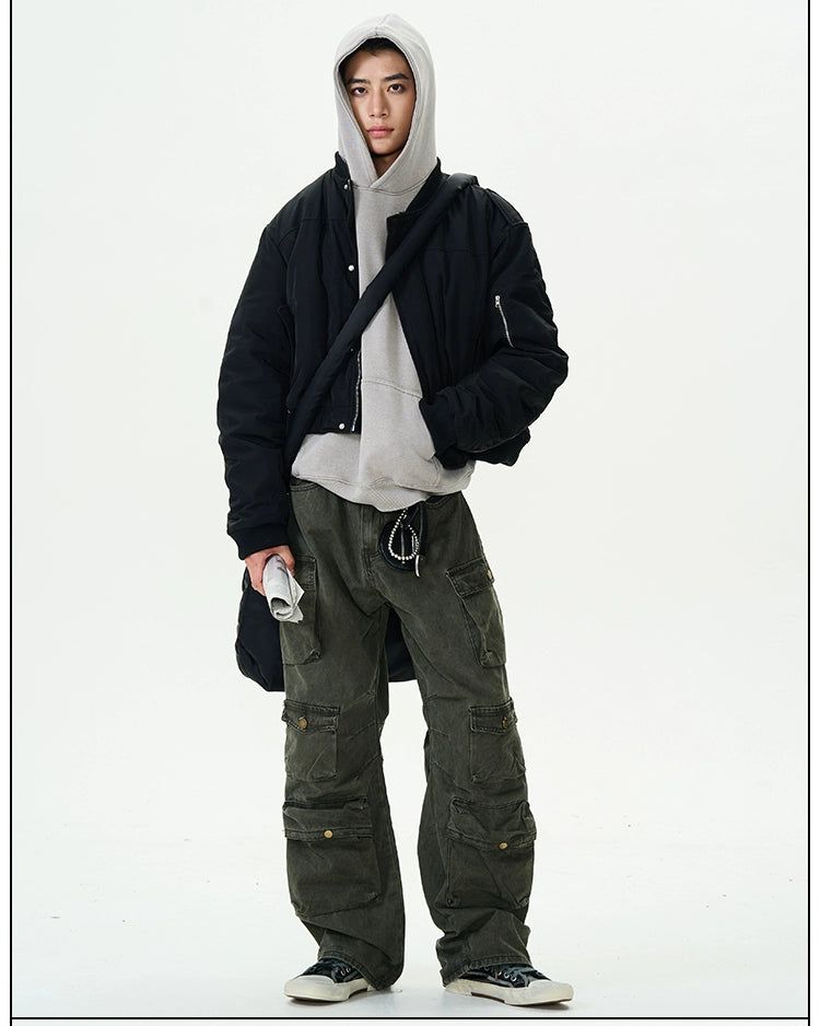 Multi-Flap Pocket Relaxed Fit Cargo Pants Korean Street Fashion Pants By 77Flight Shop Online at OH Vault