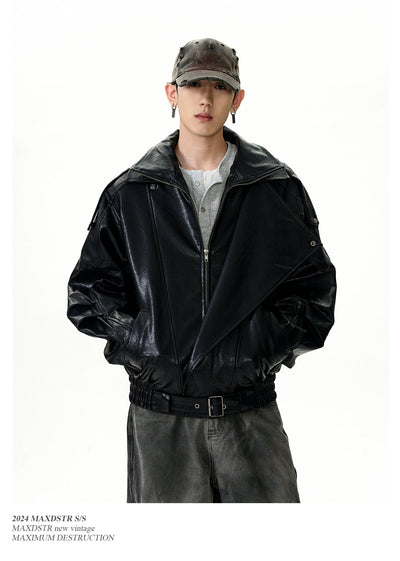 Multi-Functional Buckled PU Leather Jacket Korean Street Fashion Jacket By MaxDstr Shop Online at OH Vault