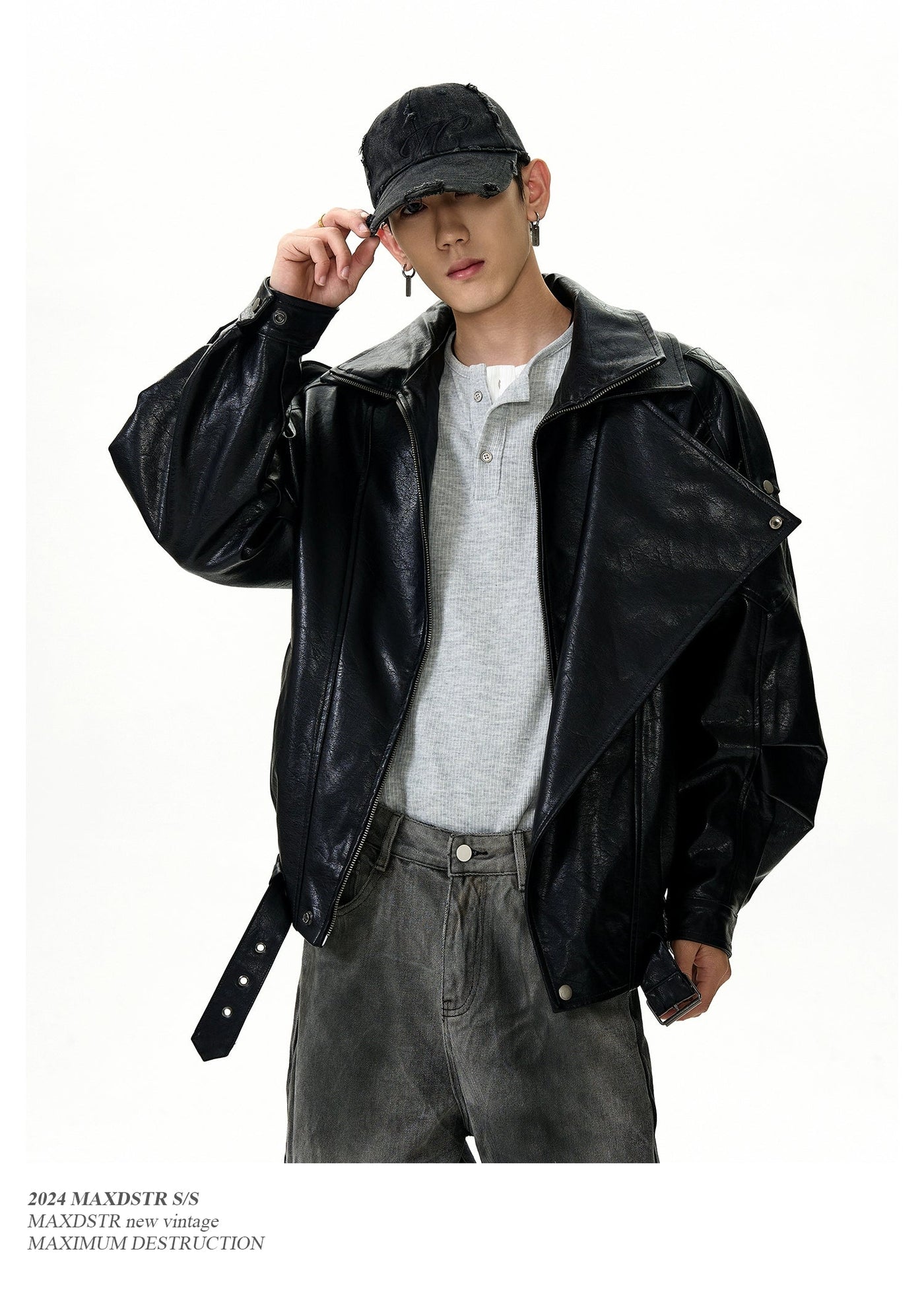 Multi-Functional Buckled PU Leather Jacket Korean Street Fashion Jacket By MaxDstr Shop Online at OH Vault