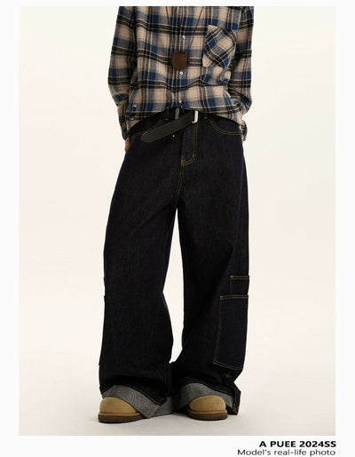 Multi-Pocket Rolled-Up Jeans Korean Street Fashion Jeans By A PUEE Shop Online at OH Vault