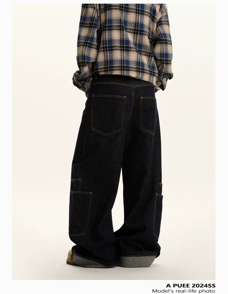 Multi-Pocket Rolled-Up Jeans Korean Street Fashion Jeans By A PUEE Shop Online at OH Vault