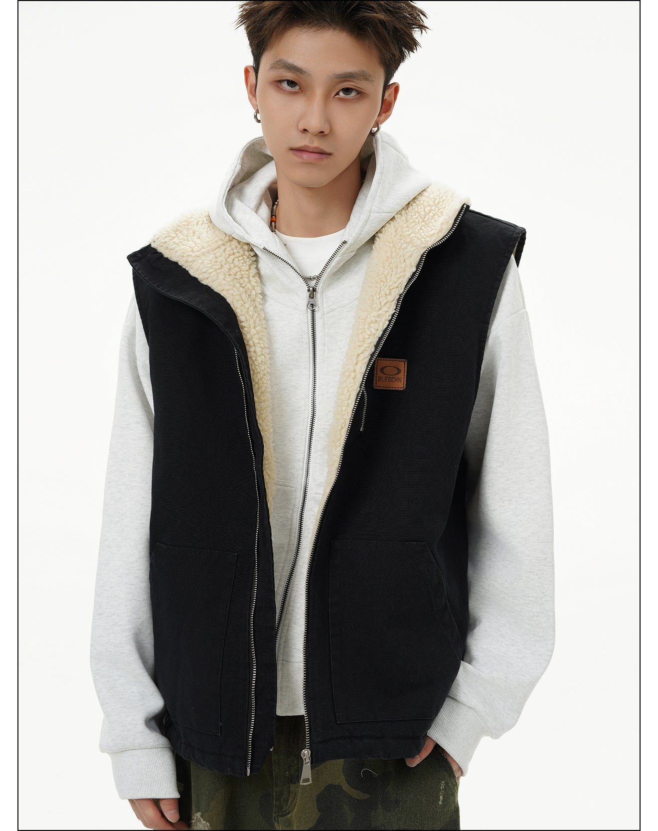 Multi-Pocket Sherpa Vest Korean Street Fashion Vest By Mr Nearly Shop Online at OH Vault