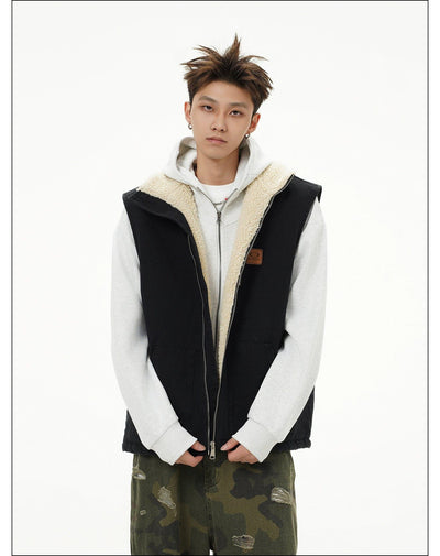 Multi-Pocket Sherpa Vest Korean Street Fashion Vest By Mr Nearly Shop Online at OH Vault