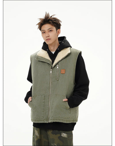 Multi-Pocket Sherpa Vest Korean Street Fashion Vest By Mr Nearly Shop Online at OH Vault