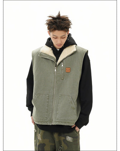 Multi-Pocket Sherpa Vest Korean Street Fashion Vest By Mr Nearly Shop Online at OH Vault