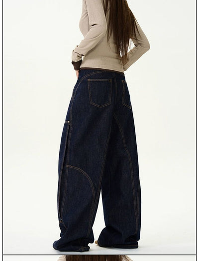 Multi-Seams Wide Leg Jeans Korean Street Fashion Jeans By 77Flight Shop Online at OH Vault