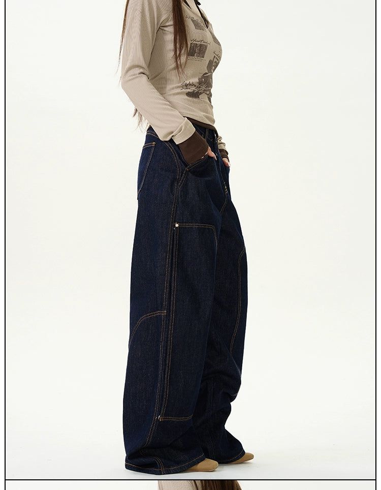 Multi-Seams Wide Leg Jeans Korean Street Fashion Jeans By 77Flight Shop Online at OH Vault