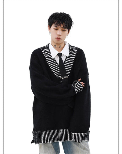 Oversized Contrast Detail V-Neck Sweater Korean Street Fashion Sweater By Mr Nearly Shop Online at OH Vault