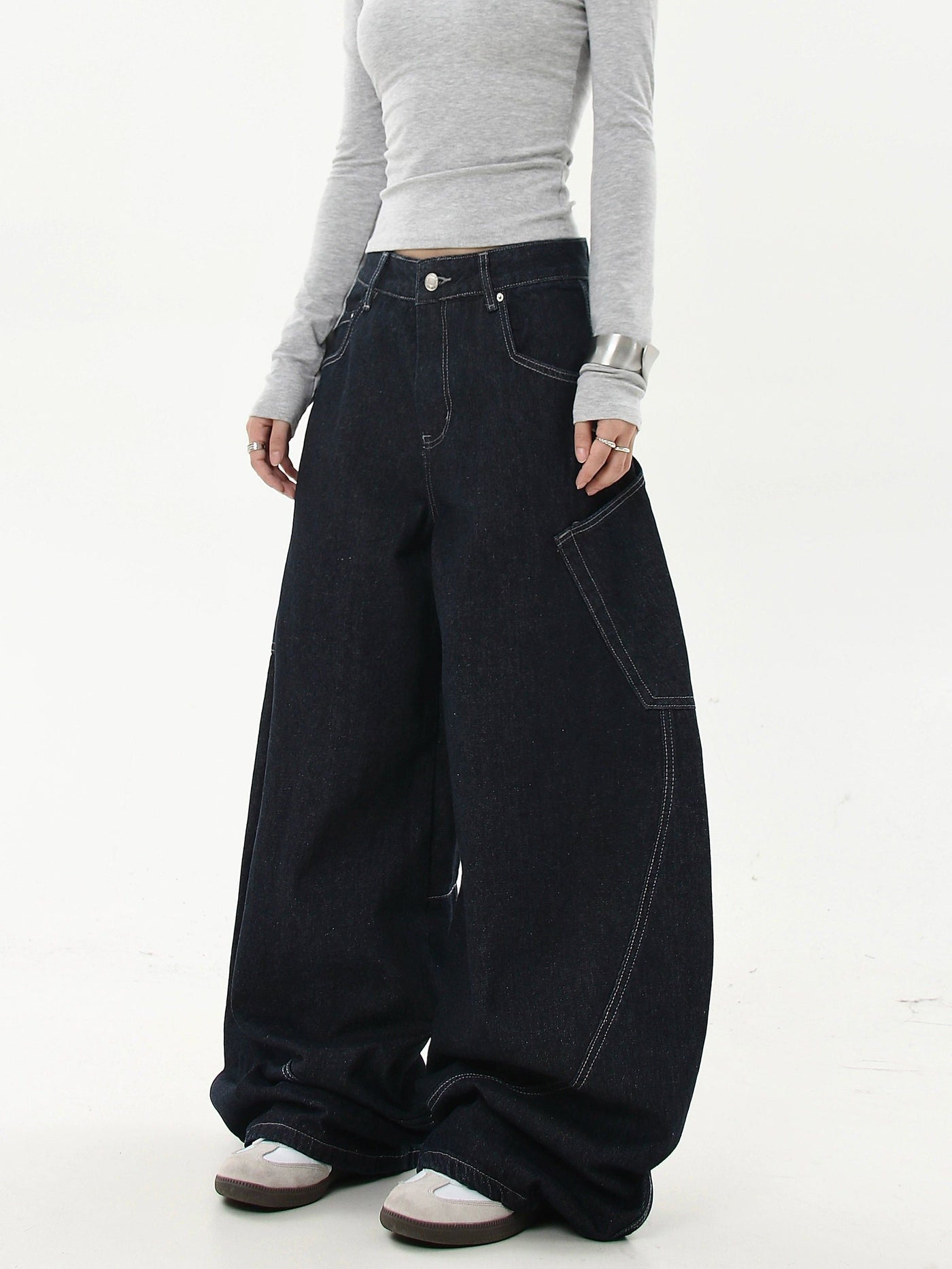 Oversized Pocket Stitched Baggy Jeans Korean Street Fashion Jeans By Blacklists Shop Online at OH Vault