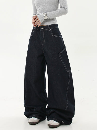 Oversized Pocket Stitched Baggy Jeans Korean Street Fashion Jeans By Blacklists Shop Online at OH Vault