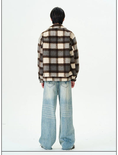 Plaid Button-Front Jacket Korean Street Fashion Jacket By 77Flight Shop Online at OH Vault