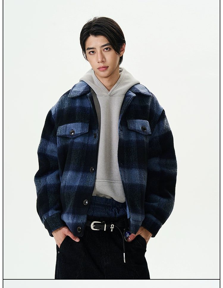 Plaid Button-Front Jacket Korean Street Fashion Jacket By 77Flight Shop Online at OH Vault