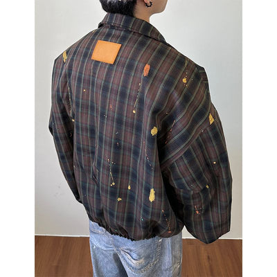 Plaid Ink-Splashed Short Jacket Korean Street Fashion Jacket By Made Extreme Shop Online at OH Vault