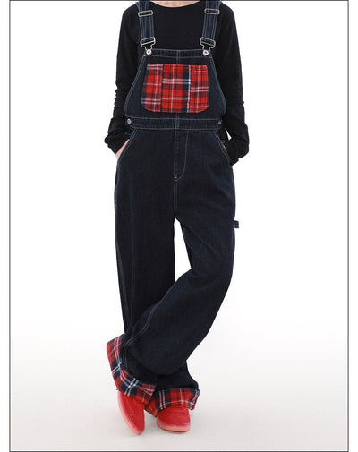 Plaid Stitched Rolled-Up Overall Korean Street Fashion Overall By Mr Nearly Shop Online at OH Vault