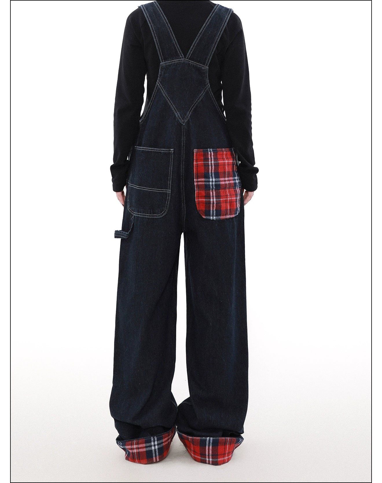 Plaid Stitched Rolled-Up Overall Korean Street Fashion Overall By Mr Nearly Shop Online at OH Vault