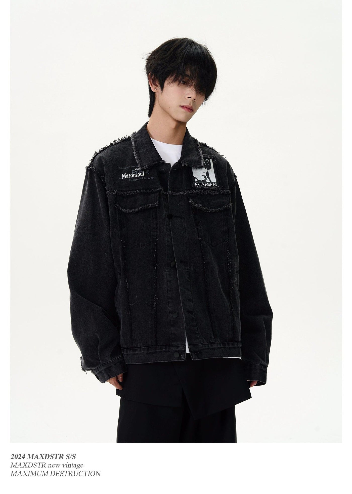 Raw Edge Patch Lapel Denim Jacket Korean Street Fashion Jacket By MaxDstr Shop Online at OH Vault