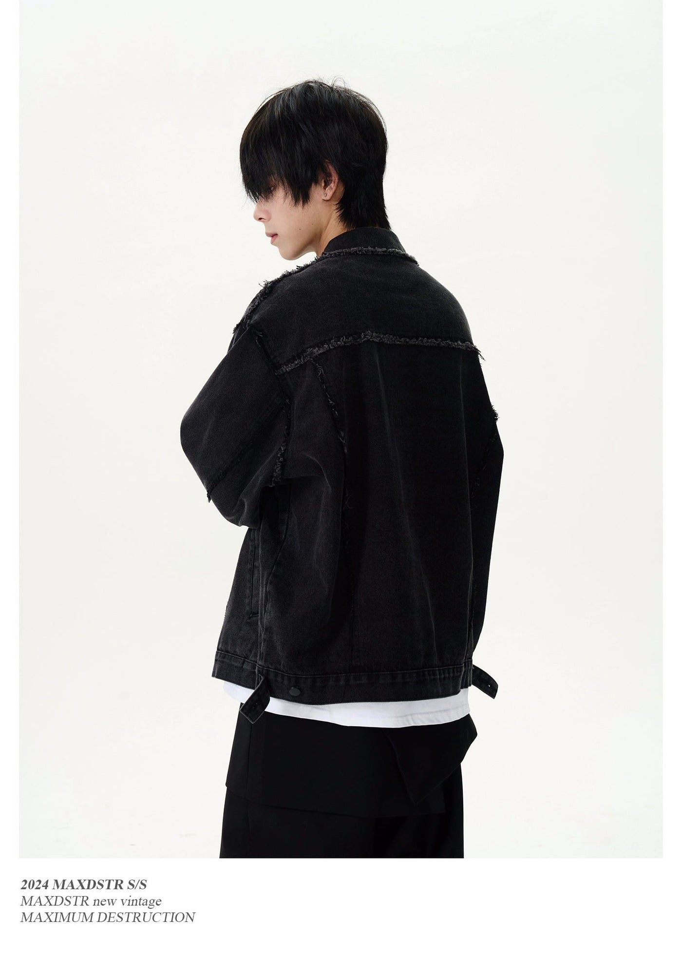 Raw Edge Patch Lapel Denim Jacket Korean Street Fashion Jacket By MaxDstr Shop Online at OH Vault