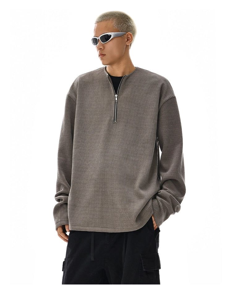 Ribbed Knit Textured Half-Zip Korean Street Fashion Half-Zip By MEBXX Shop Online at OH Vault