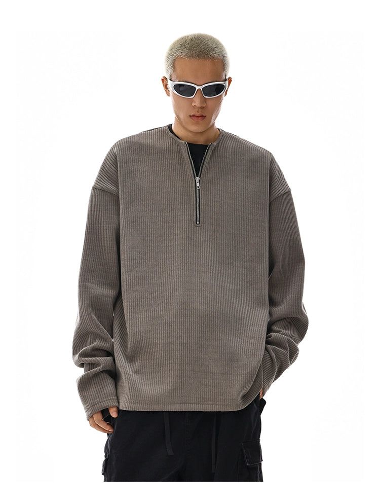 Ribbed Knit Textured Half-Zip Korean Street Fashion Half-Zip By MEBXX Shop Online at OH Vault