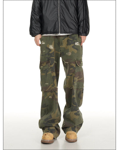 Ripped Camouflage Cargo Pants Korean Street Fashion Pants By Mr Nearly Shop Online at OH Vault