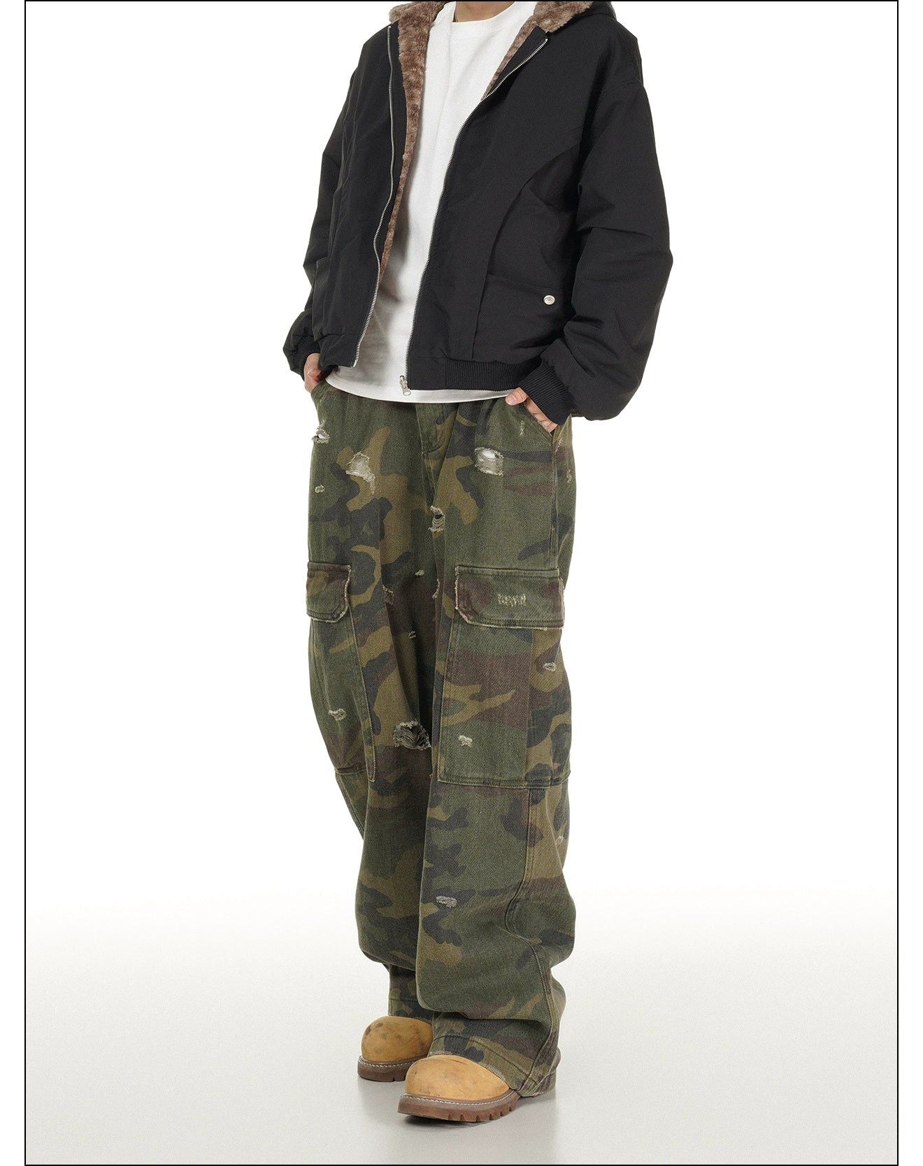 Ripped Camouflage Cargo Pants Korean Street Fashion Pants By Mr Nearly Shop Online at OH Vault