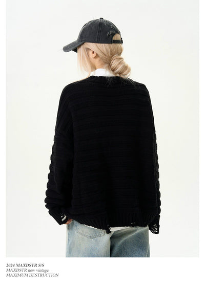 Ripped Hole Knitted V-Neck Cardigan Korean Street Fashion Cardigan By MaxDstr Shop Online at OH Vault