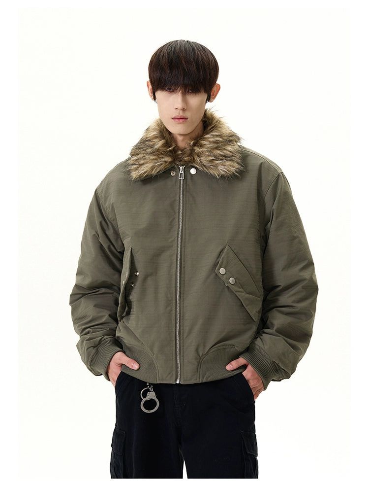 Rivet Buttons Fur Collar Parka Jacket Korean Street Fashion Jacket By A PUEE Shop Online at OH Vault