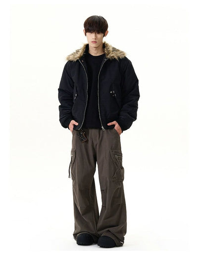 Rivet Buttons Fur Collar Parka Jacket Korean Street Fashion Jacket By A PUEE Shop Online at OH Vault