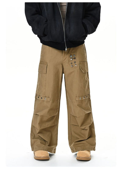 Rivet Buttons Pleated Cargo Pants Korean Street Fashion Pants By Made Extreme Shop Online at OH Vault