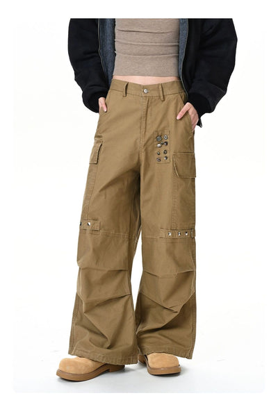 Rivet Buttons Pleated Cargo Pants Korean Street Fashion Pants By Made Extreme Shop Online at OH Vault